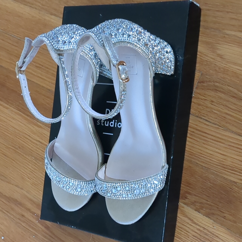 Allover crystal glitter block heel sandals